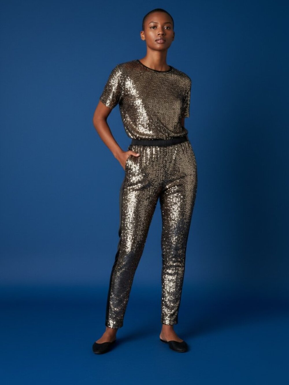 Bronze Sequin Tuxedo Stripe Party Pants